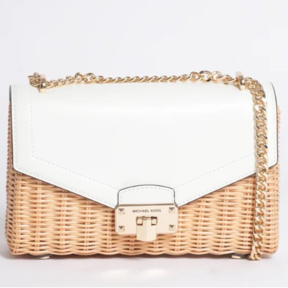 Michael Kors  Wicker Crossbody In White Flap